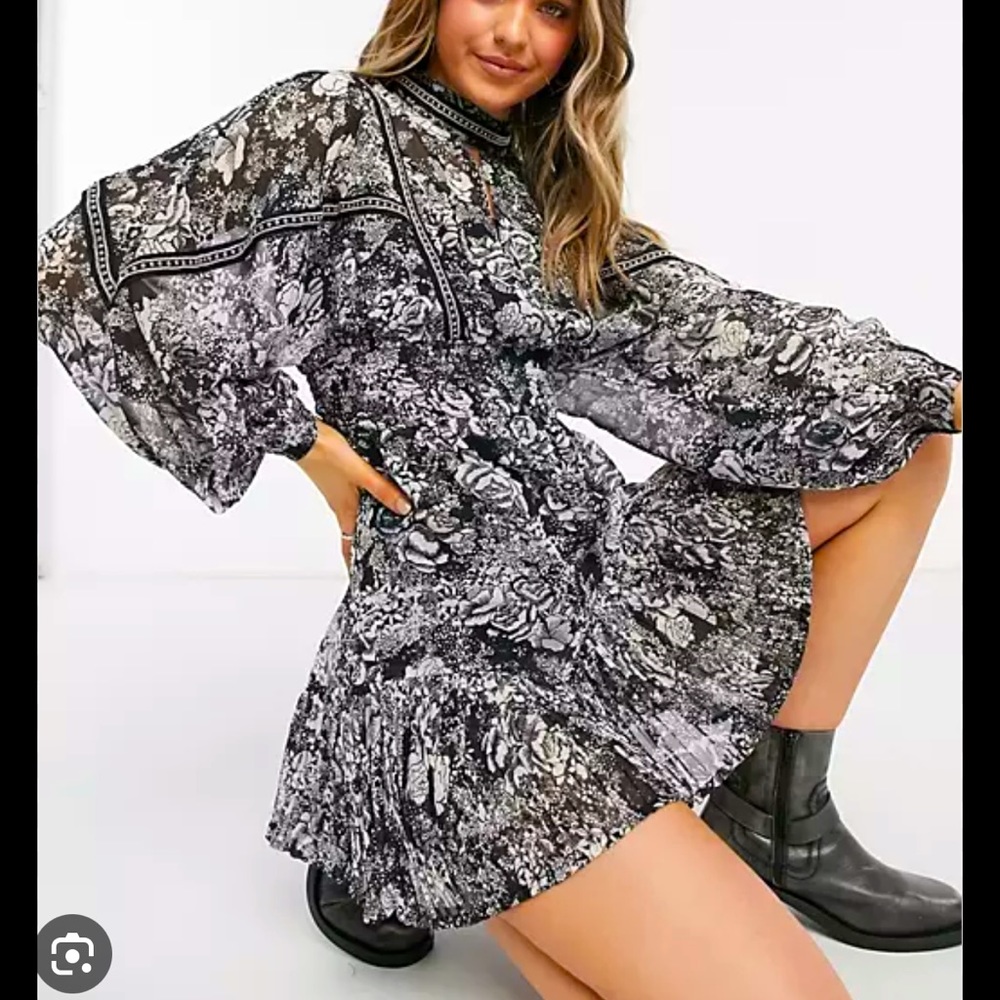 Top shop winter floral stud trim mini dress